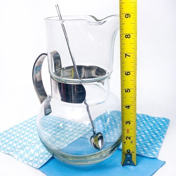 MCM Handblown Glass Cocktail Pitcher w/ Silver Plate Handle and Stirrer - Picture 10 of 12